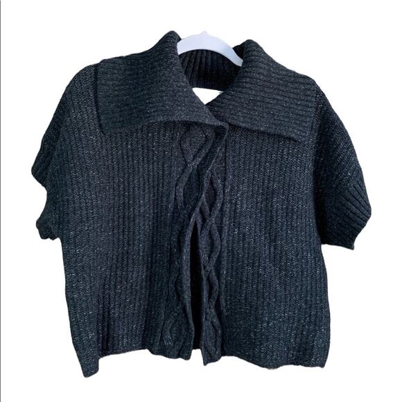 Michael Kors Cable Knit Short Sleeve Cardigan Sweater Navy Blue Size Large - Picture 1 of 9